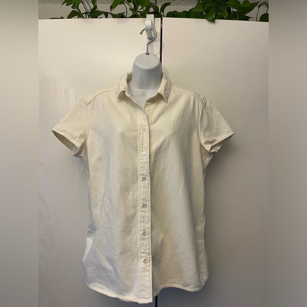 CLOSED cream organic cotton denim short sleeved shirt Mediun Made in Italy